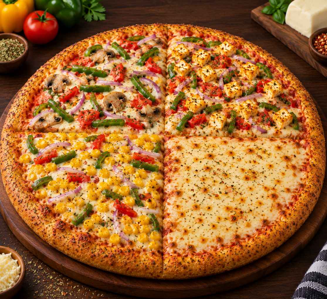 4 Flavours in 1 (Regular, Paneer, Corn, Margherita) (4 फ्लेवर्स इन 1)