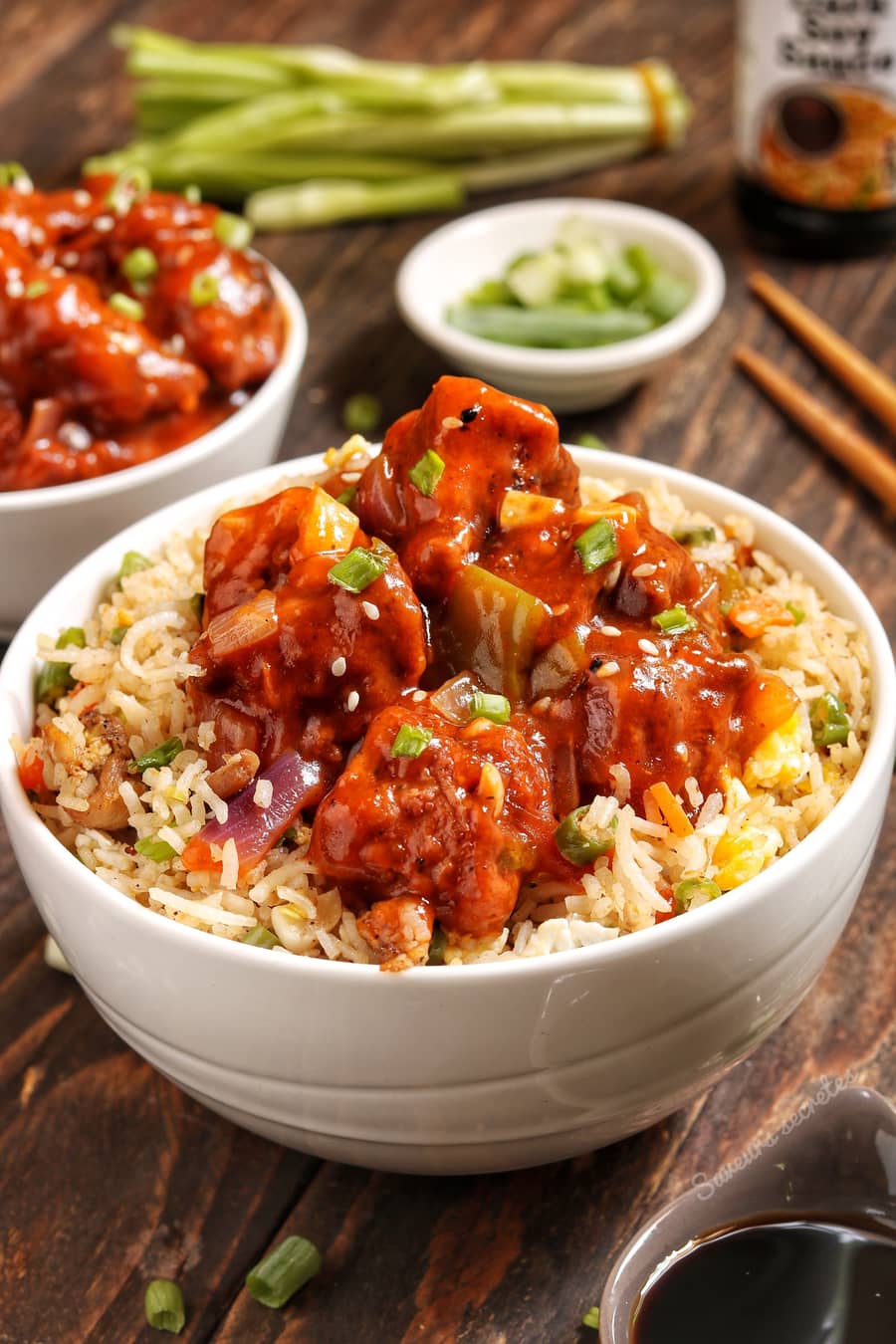 Veg. Fried rice with Manchurian